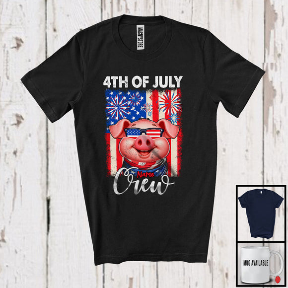 MacnyStore - Personalized Custom Name 4th Of July Crew, Lovely Pig Farmer Lover, American Flag Patriotic T-Shirt