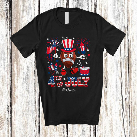 MacnyStore - Personalized Custom Name 4th Of July Football USA Flag; Joyful Custom Name Player; Patriotic T-Shirt