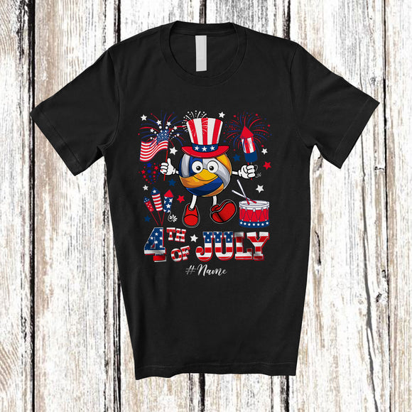 MacnyStore - Personalized Custom Name 4th Of July Volleyball USA Flag; Joyful Custom Name Player; Patriotic T-Shirt
