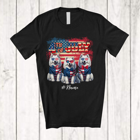 MacnyStore - Personalized Custom Name 4th Of July; Lovely US Flag Samoyed Owner; Patriotic T-Shirt