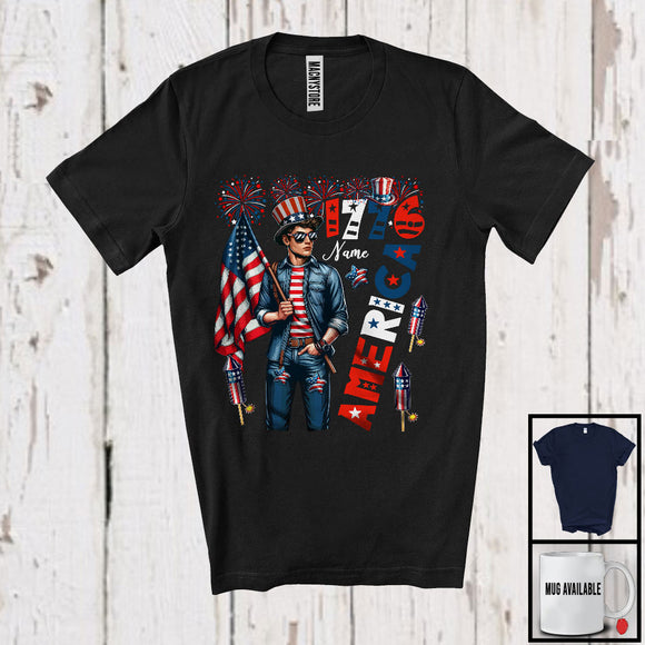 MacnyStore - Personalized Custom Name 4th of July 1776 America, Proud American Flag Men Boy, Patriotic T-Shirt