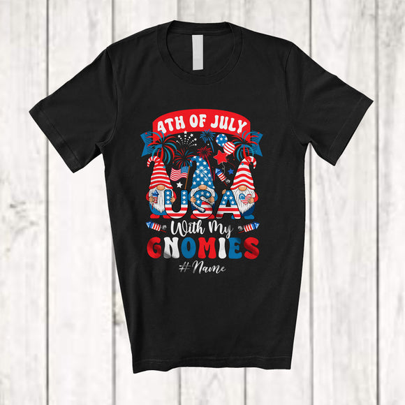 MacnyStore - Personalized Custom Name 4th of July With My Gnomies; Adorable USA Three Gnomes; Patriotic T-Shirt
