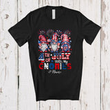 MacnyStore - Personalized Custom Name 4th of July with my Gnomies; Cheerful Three USA Gnomes; Patriotic T-Shirt