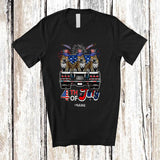 MacnyStore - Personalized Custom Name 4th of July; Lovely Three US Flag Leopard On Truck; Patriotic T-Shirt