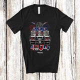 MacnyStore - Personalized Custom Name 4th of July; Lovely Three US Flag Ocelot On Truck; Patriotic T-Shirt