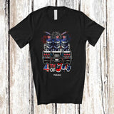 MacnyStore - Personalized Custom Name 4th of July; Lovely Three US Flag Wolf On Truck; Patriotic T-Shirt