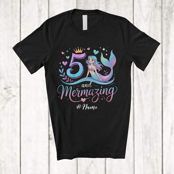 MacnyStore - Personalized Custom Name 5 and Mermazing; Amazing 5th Birthday Mermaid; Girls Family Group T-Shirt