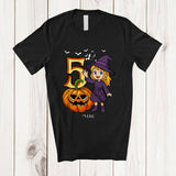MacnyStore - Personalized Custom Name 5th Birthday Witch; Amazing Halloween 5 Years Old Pumpkin; Family T-Shirt