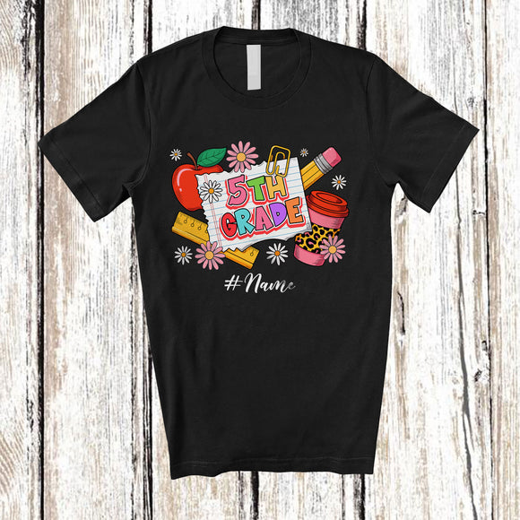 MacnyStore - Personalized Custom Name 5th Grade; Lovely First Day Of School Tools Coffee; Students Teacher T-Shirt