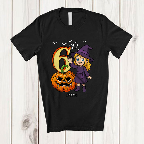 MacnyStore - Personalized Custom Name 6th Birthday Witch; Amazing Halloween 6 Years Old Pumpkin; Family T-Shirt