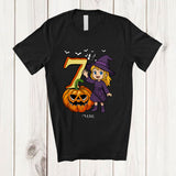 MacnyStore - Personalized Custom Name 7th Birthday Witch; Amazing Halloween 7 Years Old Pumpkin; Family T-Shirt