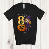 MacnyStore - Personalized Custom Name 8th Birthday Witch; Amazing Halloween 8 Years Old Pumpkin; Family T-Shirt