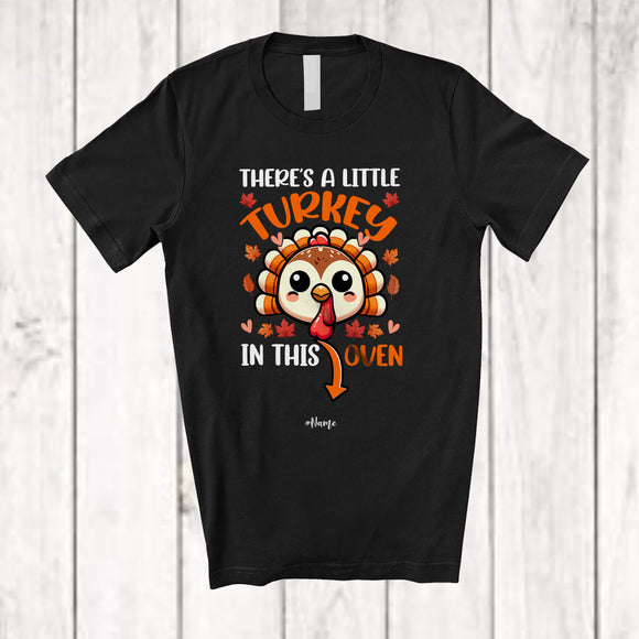 MacnyStore - Personalized Custom Name Little Turkey In This Oven; Lovely Thanksgiving Turkey Tail Pregnancy T-Shirt