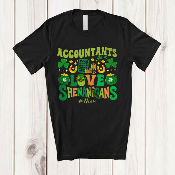 MacnyStore - Personalized Custom Name Accountants Love Shenanigans; Proud St. Patrick's Day Jobs Shamrock T-Shirt