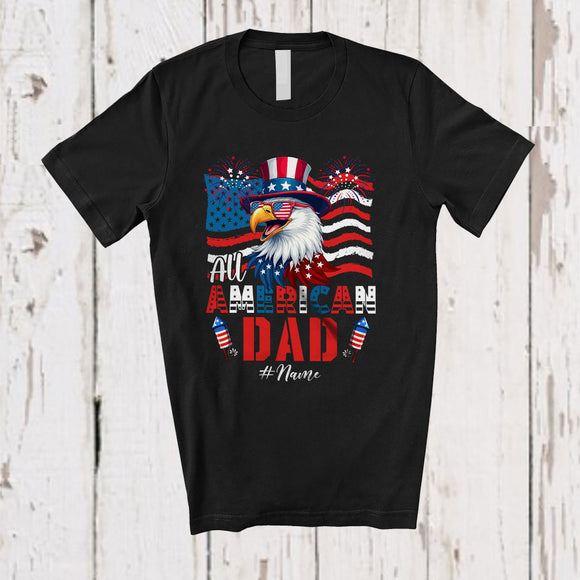 MacnyStore - Personalized Custom Name All American Dad; Lovely 4th Of July US Flag Eagle; Patriotic Family T-Shirt