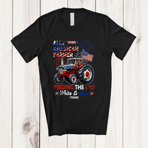 MacnyStore - Personalized Custom Name All American Farmer; Awesome 4th Of July Tractor; Farmer Patriotic T-Shirt