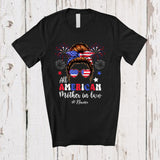 MacnyStore - Personalized Custom Name All American Mother in law; Lovely 4th Of July Messy Bun Hair; Patriotic T-Shirt