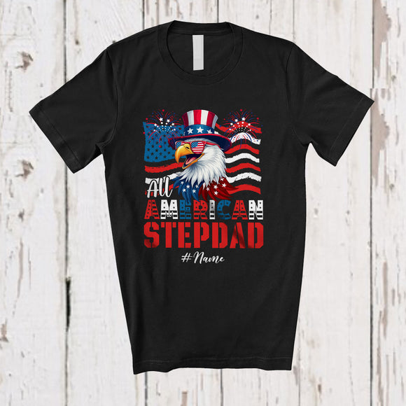 MacnyStore - Personalized Custom Name All American Stepdad; Lovely 4th Of July US Flag Eagle; Patriotic Family T-Shirt
