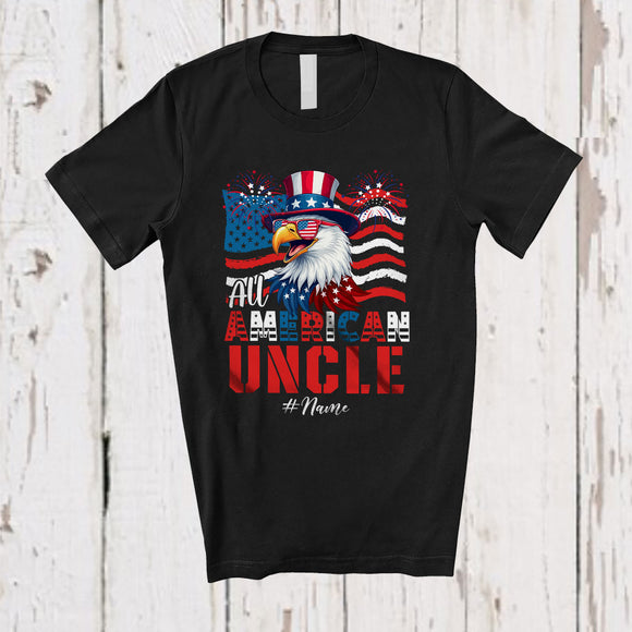 MacnyStore - Personalized Custom Name All American Uncle; Lovely 4th Of July US Flag Eagle; Patriotic Family T-Shirt