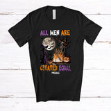 MacnyStore - Personalized Custom Name All Men Are Created Equal; Scary Halloween Skeleton Witch; Feminist T-Shirt