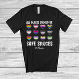 MacnyStore - Personalized Custom Name All Places Should Be Safe Spaces; Proud LGBTQ Gay Equality Hearts T-Shirt