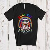 MacnyStore - Personalized Custom Name Ally Cat; Adorable LGBTQ Pride Gay Cat Sunglasses Rainbow T-Shirt