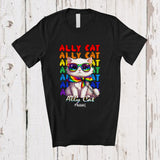 MacnyStore - Personalized Custom Name Ally Cat; Adorable LGBTQ Pride Gay Cat Sunglasses; Family T-Shirt