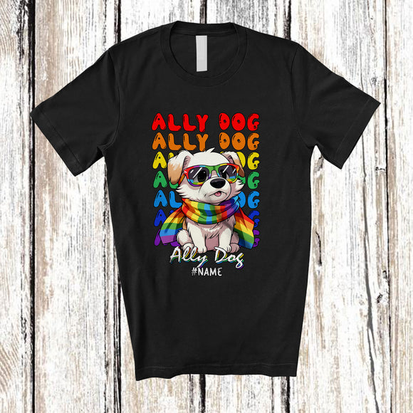 MacnyStore - Personalized Custom Name Ally Dog; Adorable LGBTQ Pride Gay Dog Sunglasses; Family T-Shirt