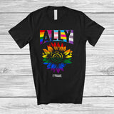 MacnyStore - Personalized Custom Name Ally; Lovely LGBTQ Pride Sunflower Gay Rainbow Flag; Family Group T-Shirt