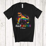 MacnyStore - Personalized Custom Name Allysaurus; Colorful LGBTQ T-Rex Dinosaur; Rainbow Flag Family T-Shirt