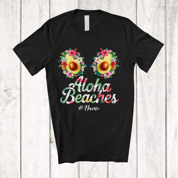 MacnyStore - Personalized Custom Name Aloha Beaches; Joyful Summer Women Avocado Bra Flowers Hawaiian T-Shirt