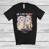 MacnyStore - Personalized Custom Name Am I The Drama; Humorous Llama Checking Mirror; Girls Family T-Shirt