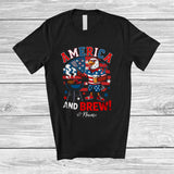 MacnyStore - Personalized Custom Name America And Brew; Proud 4th Of July Eagle Beer BBQ; Patriotic Retro T-Shirt