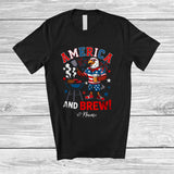 MacnyStore - Personalized Custom Name America And Brew; Proud 4th Of July Eagle Drinking Beer BBQ; Patriotic T-Shirt