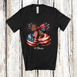 MacnyStore - Personalized Custom Name America Cherries Leopard Bow; Amazing 4th of July Woman Patriotic T-Shirt