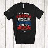 MacnyStore - Personalized Custom Name America Chose The Boy Stuttered; Proud 4th Of July US Flag; Patriotic T-Shirt