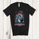 MacnyStore - Personalized Custom Name America; Joyful 4th Of July T-Rex Cosplay Statue Of Liberty; Patriotic T-Shirt