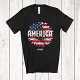 MacnyStore - Personalized Custom Name America; Lovely 4th Of July Sunflower US Flag Leopard; Patriotic T-Shirt