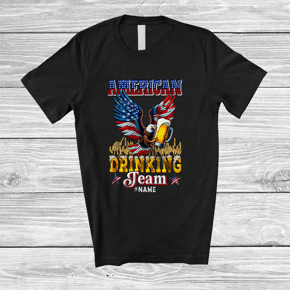 MacnyStore - Personalized Custom Name American Drinking Team; Cheerful 4th Of July Eagle Beer; Patriotic T-Shirt