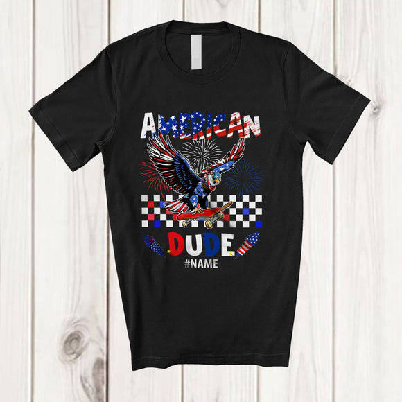 MacnyStore - Personalized Custom Name American Dude; Proud 4th of July American Flag Eagle; Patriotic T-Shirt