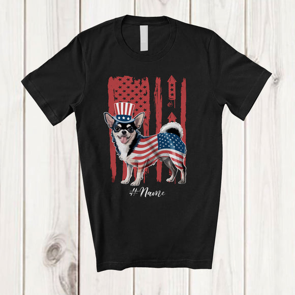MacnyStore - Personalized Custom Name American Flag Chihuahua; Amazing 4th Of July Firecrackers; Patriotic T-Shirt