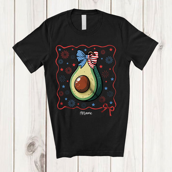 MacnyStore - Personalized Custom Name American Flag Coquette Avocado; Lovely 4th July Fruit Vegan; Patriotic T-Shirt