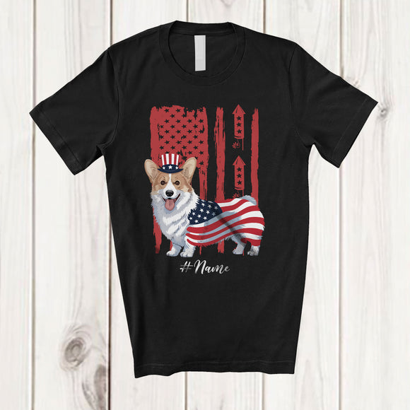 MacnyStore - Personalized Custom Name American Flag Corgi; Amazing 4th Of July Firecrackers; Patriotic T-Shirt