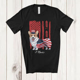 MacnyStore - Personalized Custom Name American Flag Corgi; Amazing 4th Of July Firecrackers; Patriotic T-Shirt