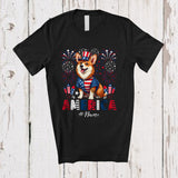 MacnyStore - Personalized Custom Name America; Amazing 4th Of July US Flag Fireworks Corgi; Patriotic T-Shirt