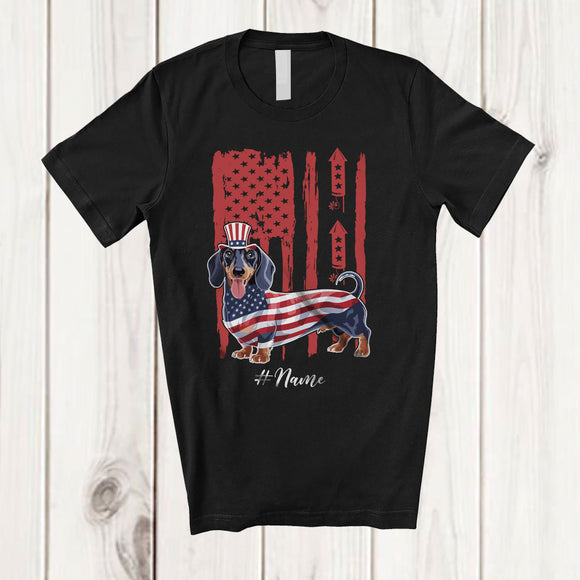 MacnyStore - Personalized Custom Name American Flag Dachshund; Amazing 4th Of July Firecrackers; Patriotic T-Shirt