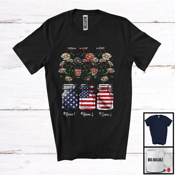 MacnyStore - Personalized Custom Name American Flag Daisy, Lovely 4th Of July Flowers, Patriotic T-Shirt