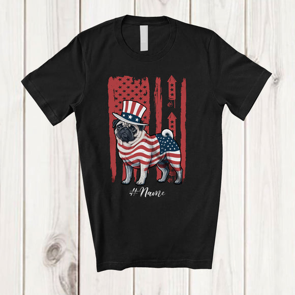 MacnyStore - Personalized Custom Name American Flag Pug; Amazing 4th Of July Firecrackers; Patriotic T-Shirt