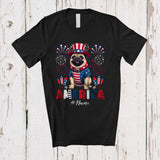MacnyStore - Personalized Custom Name America; Amazing 4th Of July US Flag Fireworks Pug; Patriotic T-Shirt