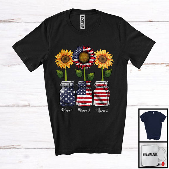 MacnyStore - Personalized Custom Name American Flag Sunflowers, Lovely 4th Of July Flowers, Patriotic T-Shirt